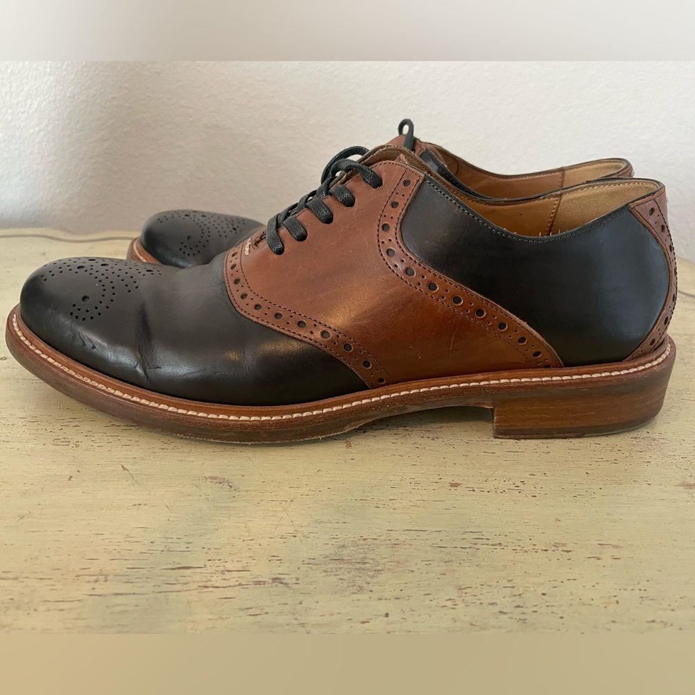 Cole Haan‎ Made in Italy Vintage Black & Brown Leather Saddle Oxfords Size 8 - Picture 4 of 6